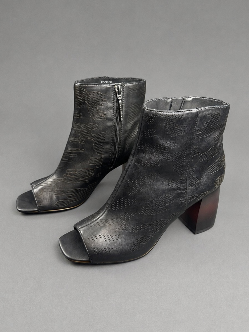 Sanctuary Rock 2.0 Black Perforated Peep Toe Ankle Booties Women’s Size 8M